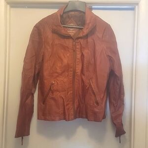 Sebby Collection Brown Full-Zip Jacket Faux-Leather Sz L Women’s Biker NWT